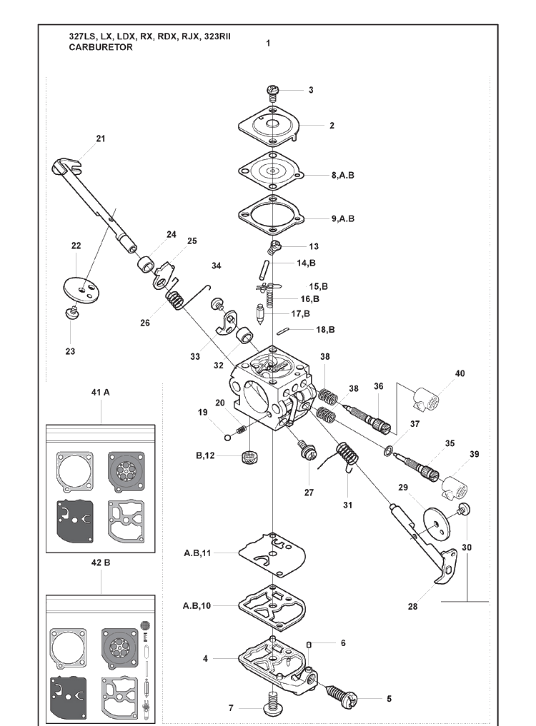 Carburetor Diagram and Parts List for 323RII 2009-08 Husqvarna Trimmer