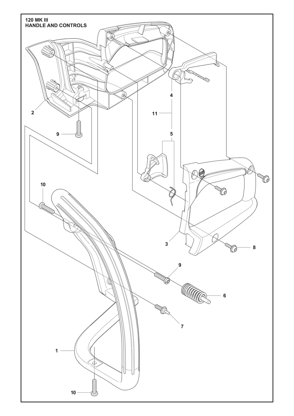 Handle And Controls Diagram and Parts List for 120MARKIII  Husqvarna Chainsaw