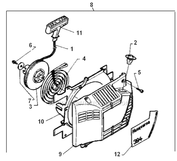 Starter Diagram and Parts List for 394XP 1992-10 Husqvarna Chainsaw