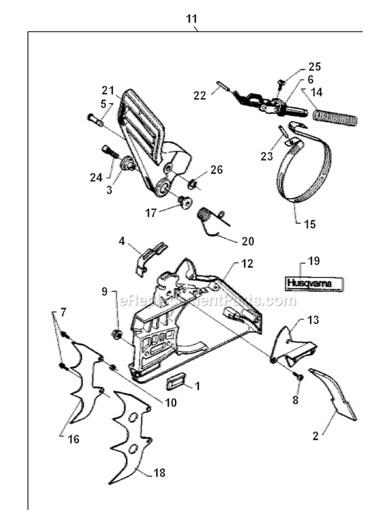 Chain Brake Diagram and Parts List for 394XP 1992-10 Husqvarna Chainsaw