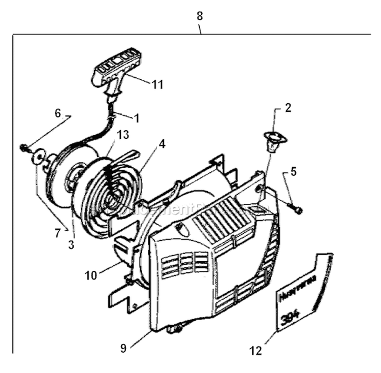 Starter Diagram and Parts List for 394XP 1994-01 Husqvarna Chainsaw