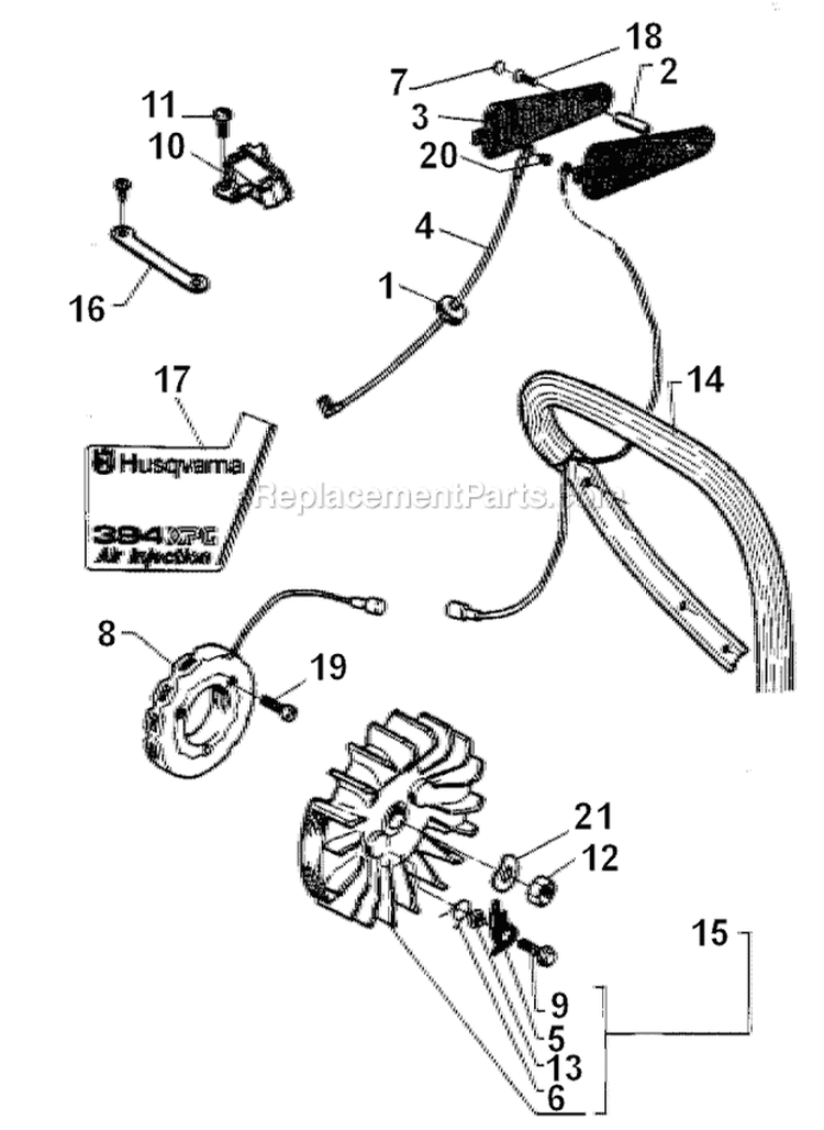 Electrical Diagram and Parts List for 394XP 1994-01 Husqvarna Chainsaw