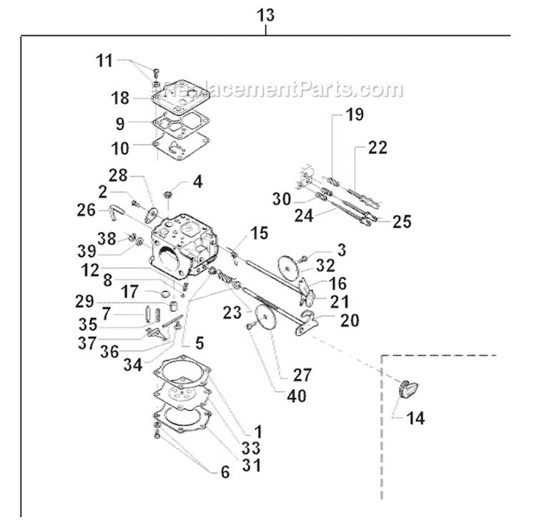 Carburetor Details Diagram and Parts List for 394XP 1996-01 Husqvarna Chainsaw