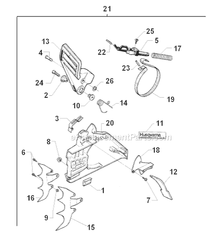 Chain Brake Diagram and Parts List for 394XP 1996-01 Husqvarna Chainsaw
