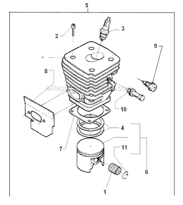 Cylinder Piston Diagram and Parts List for 394XP 1996-01 Husqvarna Chainsaw