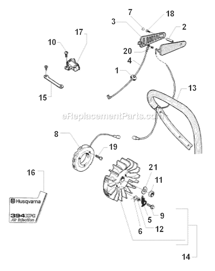 Page L Diagram and Parts List for 394XP 1998-03 Husqvarna Chainsaw