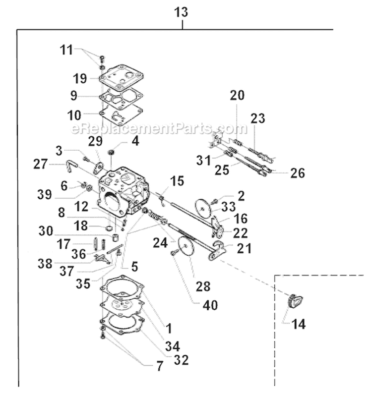 Carburetor Details Diagram and Parts List for 394XP 1998-03 Husqvarna Chainsaw