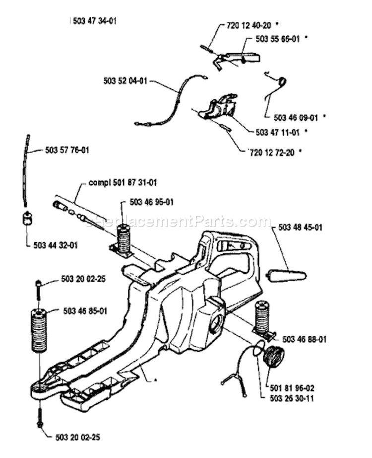 Page J Diagram and Parts List for 394 1992-01 Husqvarna Chainsaw