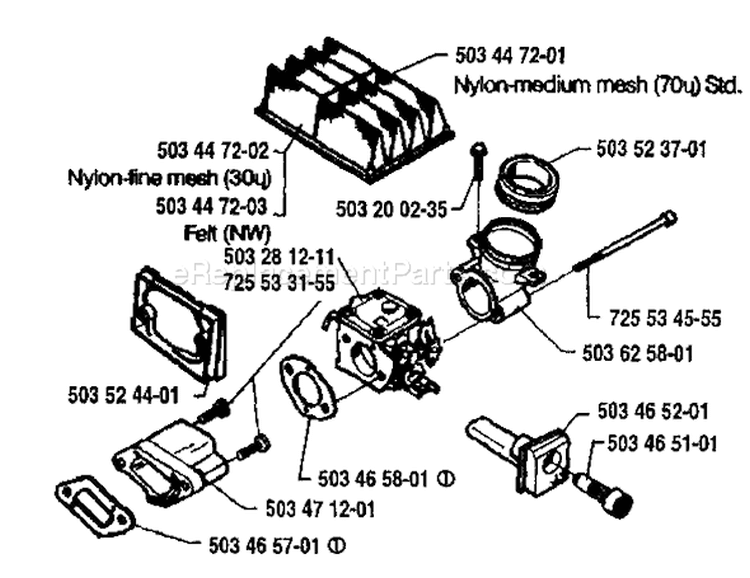 Page A Diagram and Parts List for 394 1992-02 Husqvarna Chainsaw