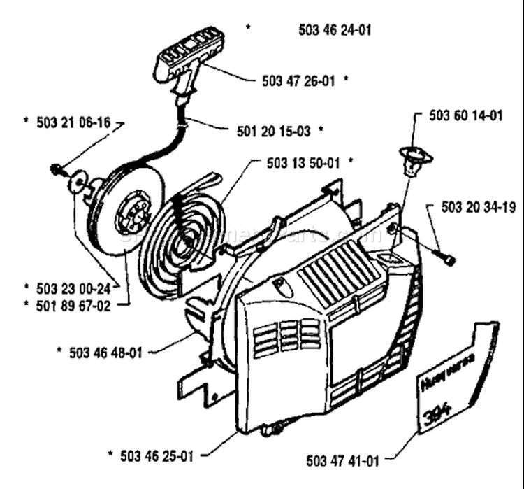 Page L Diagram and Parts List for 394 1992-02 Husqvarna Chainsaw
