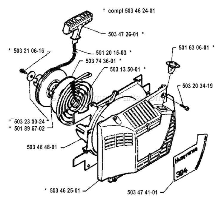 Page L Diagram and Parts List for 394 1994-01 Husqvarna Chainsaw