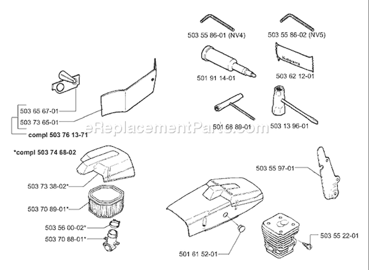 Page P Diagram and Parts List for 394 1994-01 Husqvarna Chainsaw