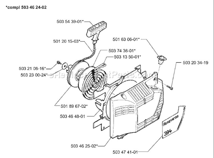 Page M Diagram and Parts List for 394 1996-01 Husqvarna Chainsaw