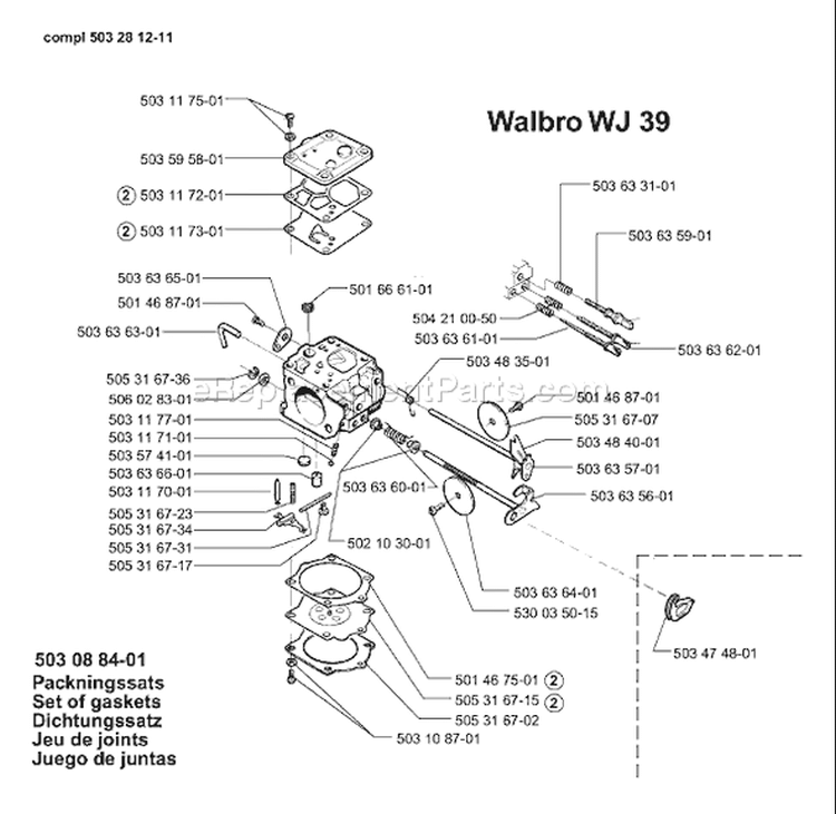 Page B Diagram and Parts List for 394 1996-01 Husqvarna Chainsaw