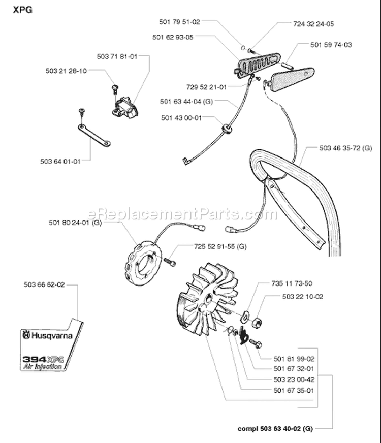 Page L Diagram and Parts List for 394EPA 394 EPA 1998-03 Husqvarna Chainsaw