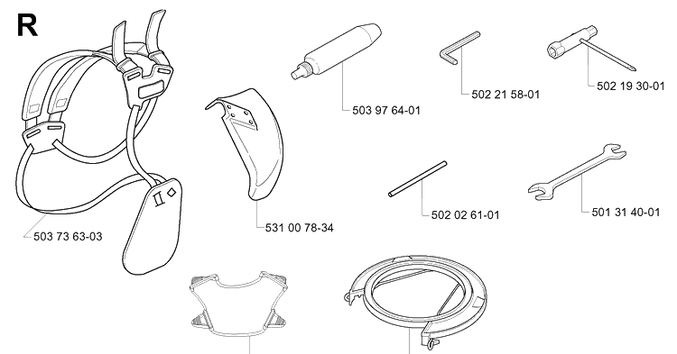 Accessories Diagram and Parts List for 132R 19994000001-20050100000 Husqvarna Brush Cutter
