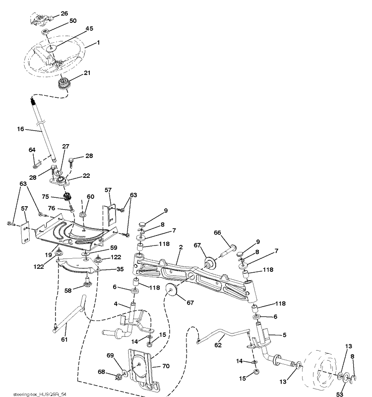 Steering Diagram and Parts List for TS246 (96041041500)(2017-09) Husqvarna Lawn Tractor