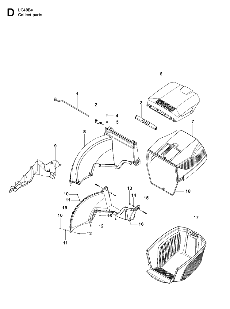 Bagger Diagram and Parts List for LC48BE  Husqvarna Lawn Mower