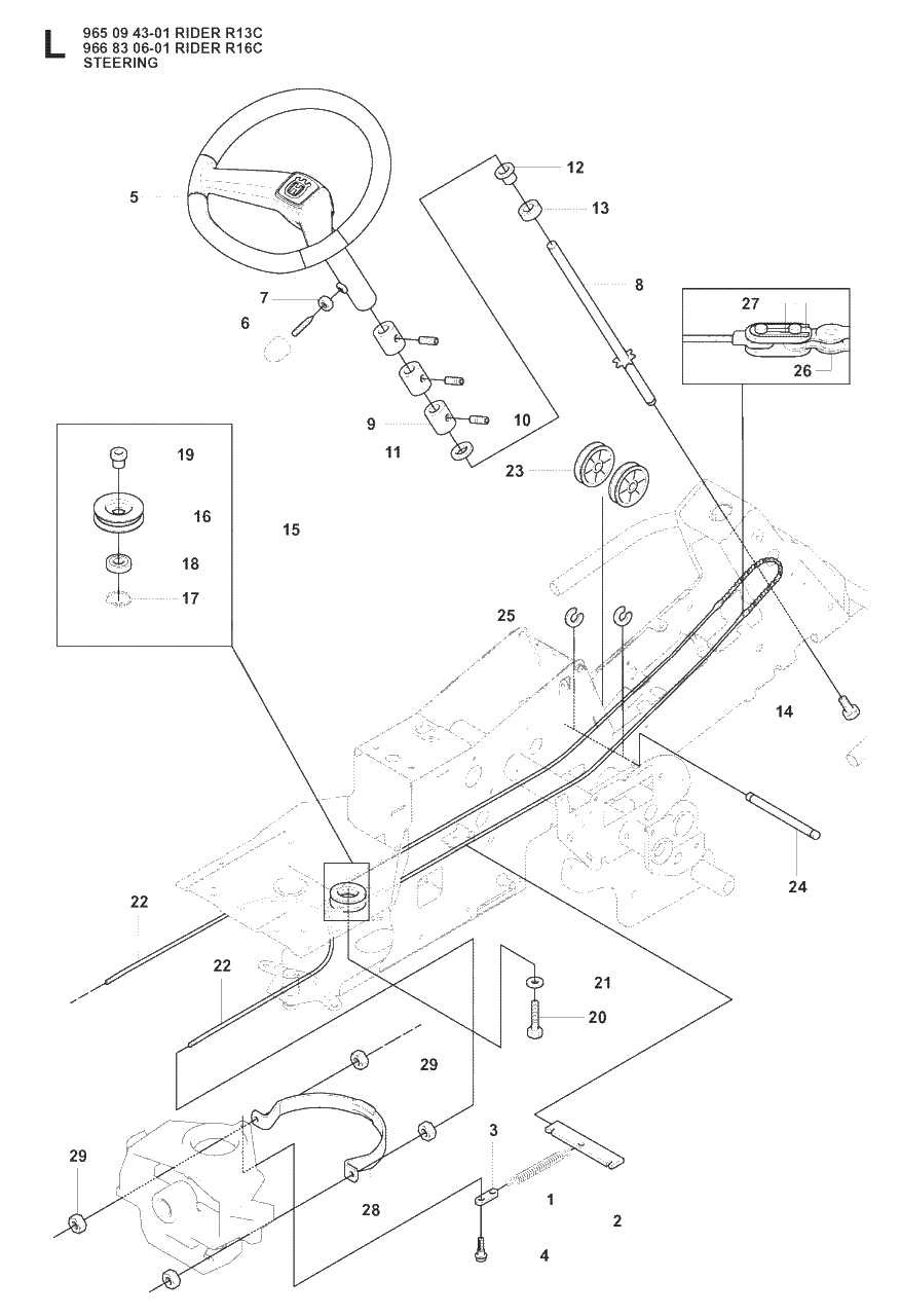Steering Diagram and Parts List for R13C (965094301)(2008-04) Husqvarna Lawn Tractor