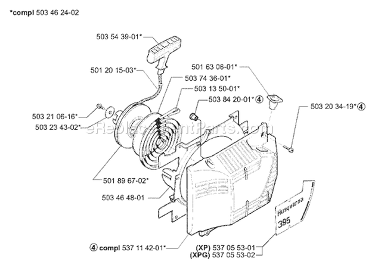 Page M Diagram and Parts List for 395EPA 395 EPA 2001-01 Husqvarna Chainsaw