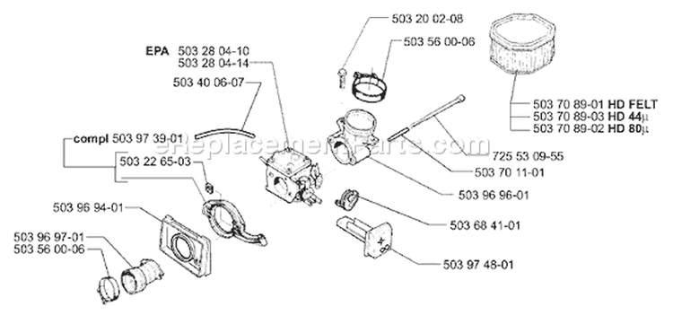 Page B Diagram and Parts List for 395EPA 395 EPA 2001-01 Husqvarna Chainsaw