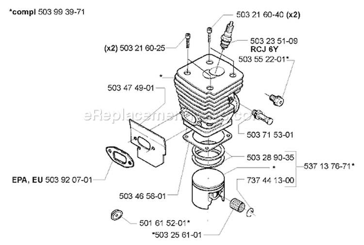 Page L Diagram and Parts List for 395 2005-05 Husqvarna Chainsaw