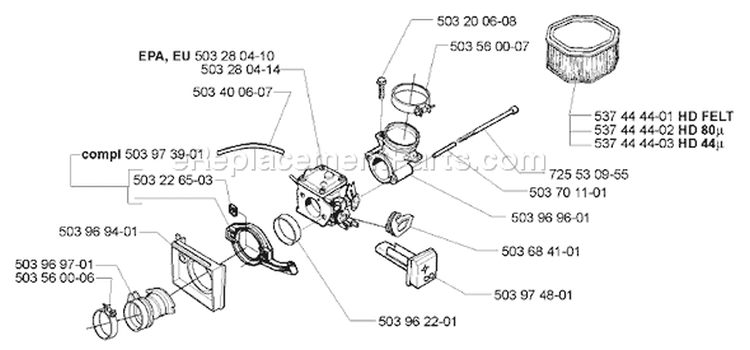Page B Diagram and Parts List for 395 2005-05 Husqvarna Chainsaw