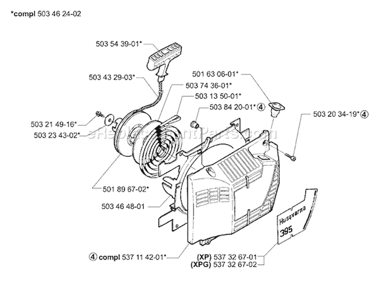 Page M Diagram and Parts List for 395EPA 395 EPA 2007-01 Husqvarna Chainsaw