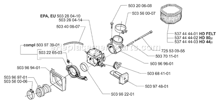 Page B Diagram and Parts List for 395EPA 395 EPA 2007-01 Husqvarna Chainsaw