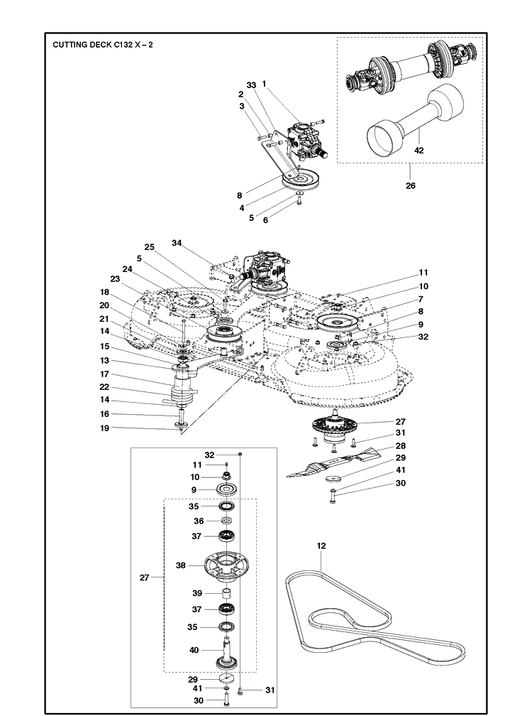 52 Inch/132cm Cutting Deck Diagram and Parts List for C132X (P500-series)(967294001)(2019-09) Husqvarna Lawn Mower