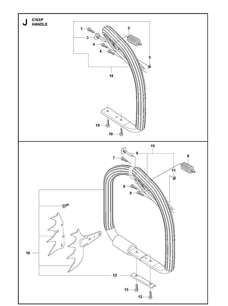 Handle 2 Diagram and Parts List for 576XP  Husqvarna Chainsaw