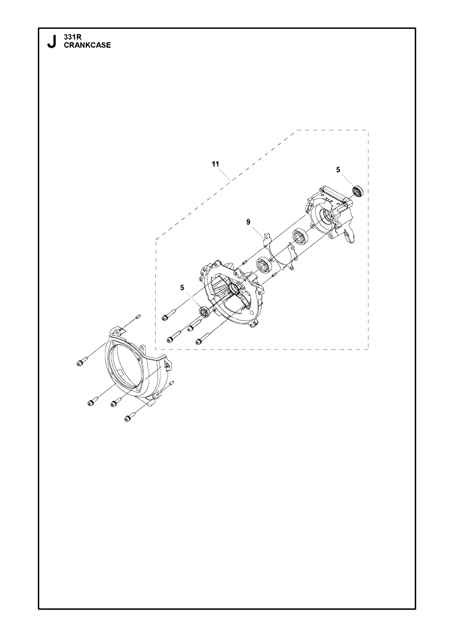 Crankcase Diagram and Parts List for 331R 20191400001 & Above Husqvarna Brush Cutter