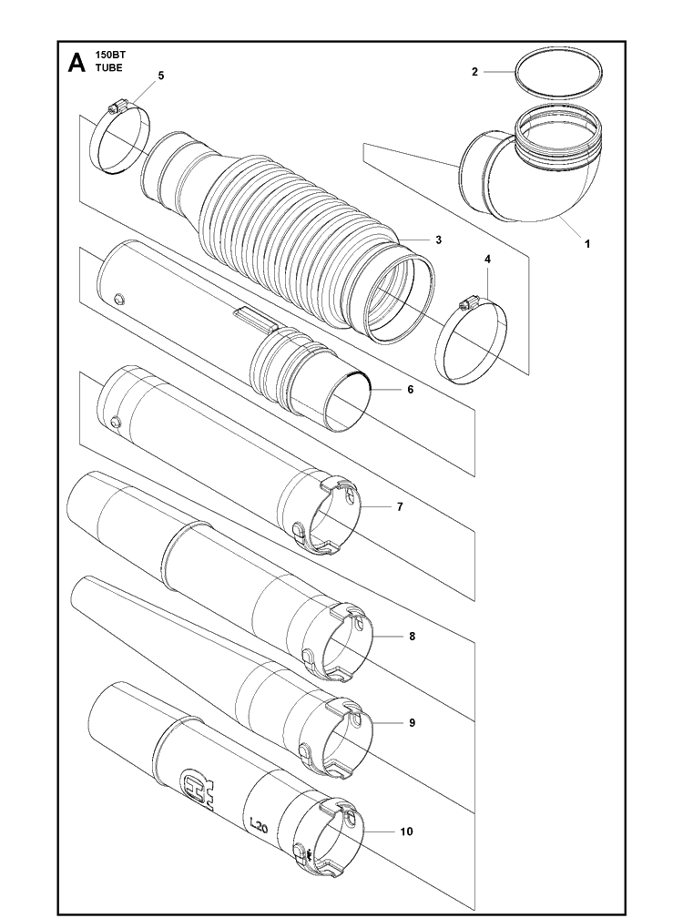 Tube Diagram and Parts List for 150BT  Husqvarna Leaf Blower / Vacuum