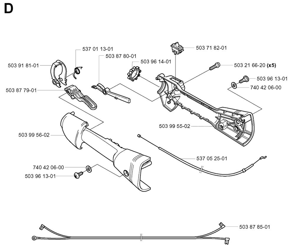 Handle And Controls Diagram and Parts List for 326HE4X 20013500001 - 20033100000 Husqvarna Hedge Trimmer