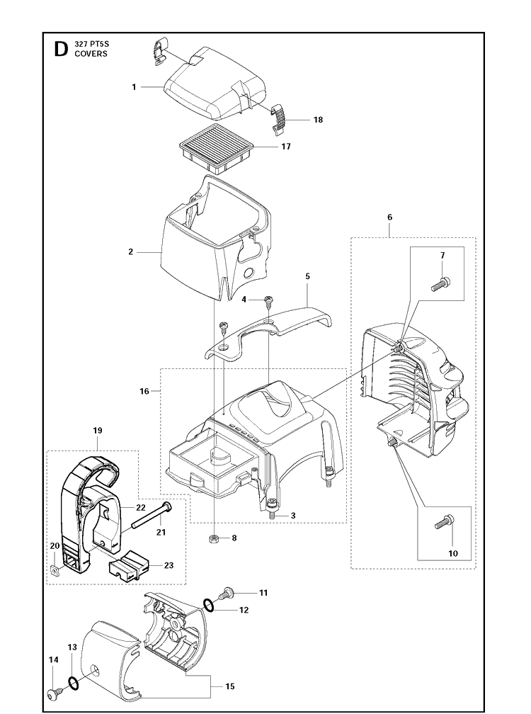 Cover Diagram and Parts List for 327PT5S 20120100001-Current Husqvarna Pole Saw