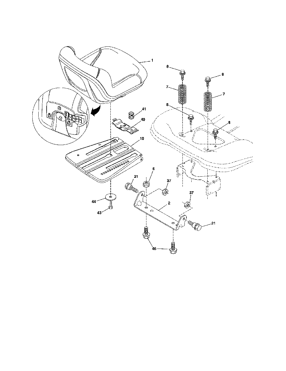 Seat assembly Diagram and Parts List for YTH18K46-96043021800  Husqvarna Lawn Tractor