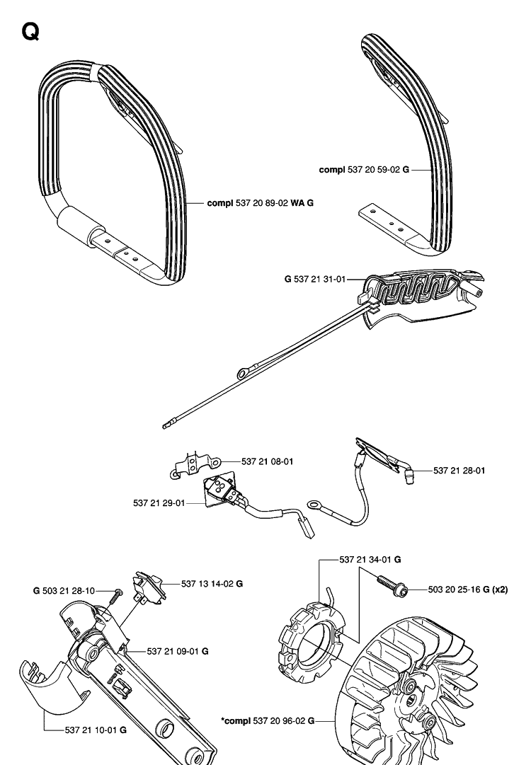 Handles Heated Diagram and Parts List for 575XP 20070100001-Current Husqvarna Chainsaw