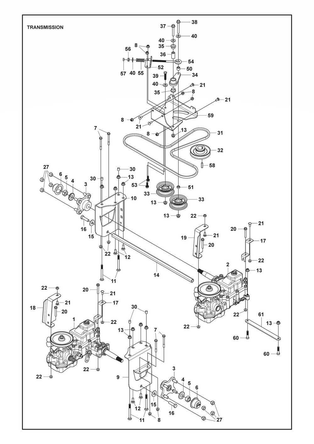 Transmission Diagram and Parts List for XCITETMZ345 Z350 Husqvarna Lawn Tractor