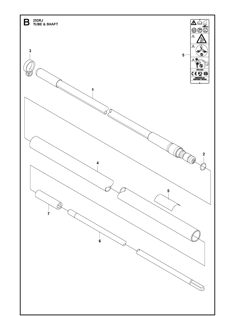Tube And Shaft Diagram and Parts List for 253RB 20101000001-20182200000 Husqvarna Brush Cutter