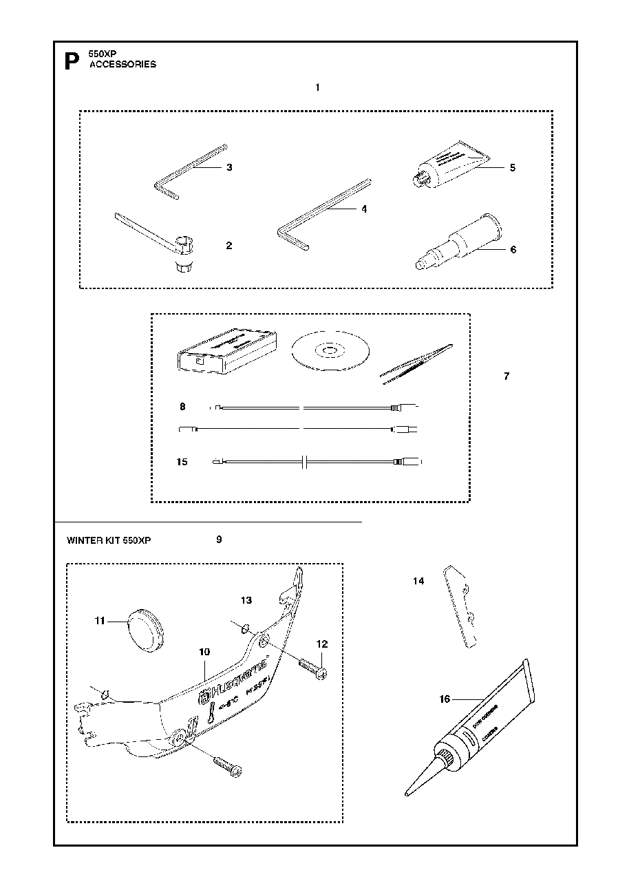Accessories Diagram and Parts List for 550XP-XPG 2014-01 Husqvarna Chainsaw