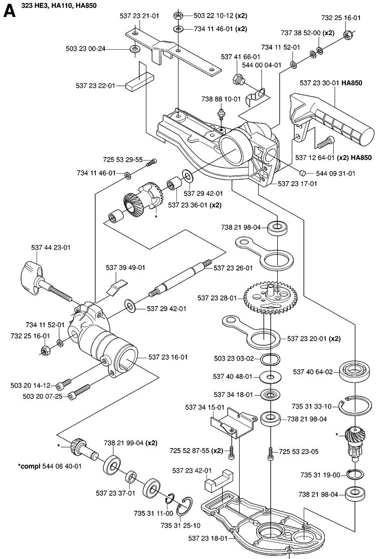Gear Housing 3 Diagram and Parts List for 323HE3 20053600001-20054000000 Husqvarna Hedge Trimmer