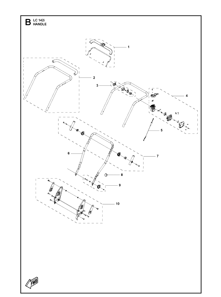 Handle Diagram and Parts List for LC142I  Husqvarna Lawn Mower