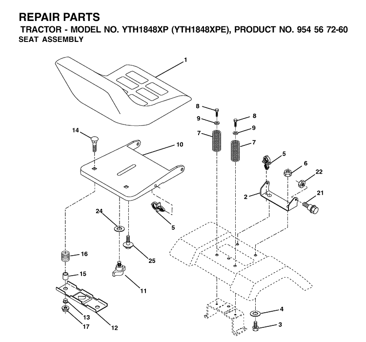 Seat Diagram and Parts List for YTH1848XP (954567260)(2002-02) Husqvarna Lawn Tractor