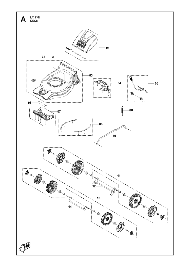 Deck Diagram and Parts List for LC137I (970500901)(970500904) Husqvarna Lawn Mower