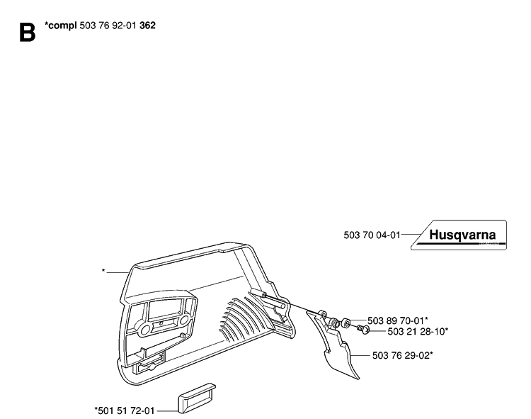 Clutch Cover Diagram and Parts List for 362XP 20070100001-Current Husqvarna Chainsaw