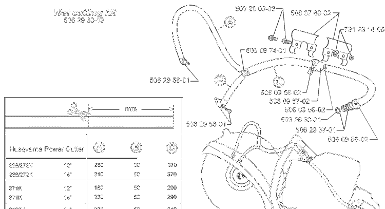 Wet Cutting Kit Diagram and Parts List for KV03 2000-03 Husqvarna Table Saw Accessories
