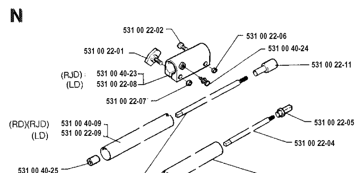 Shaft Diagram and Parts List for 132R 19920100001-19931400000 Husqvarna Brush Cutter