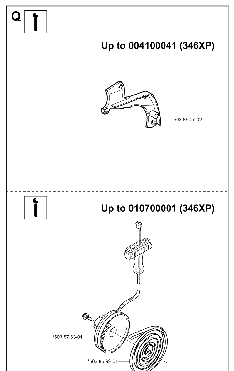 Service Updates Diagram and Parts List for 346XP 20041000001-20070799999 Husqvarna Chainsaw
