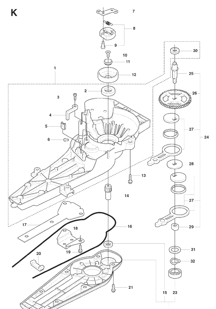 Gear Housing Diagram and Parts List for 325HD60 (X-SERIES)(20081400001-20090400000) Husqvarna Hedge Trimmer