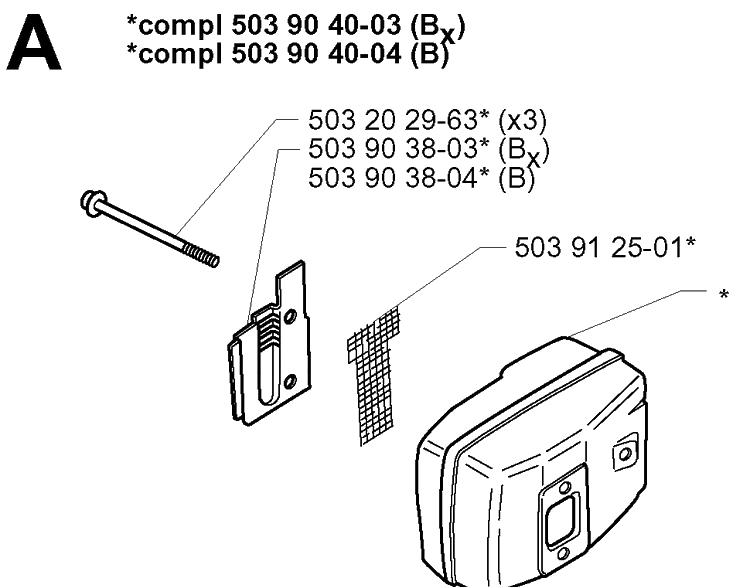 Muffler Diagram and Parts List for 225B 20012200001-Current Husqvarna Leaf Blower / Vacuum